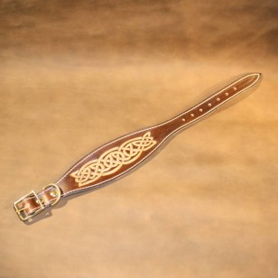 Greyhound or Large Lurcher Collar  Handmade in Dark Brown Leather with Celtic Design 